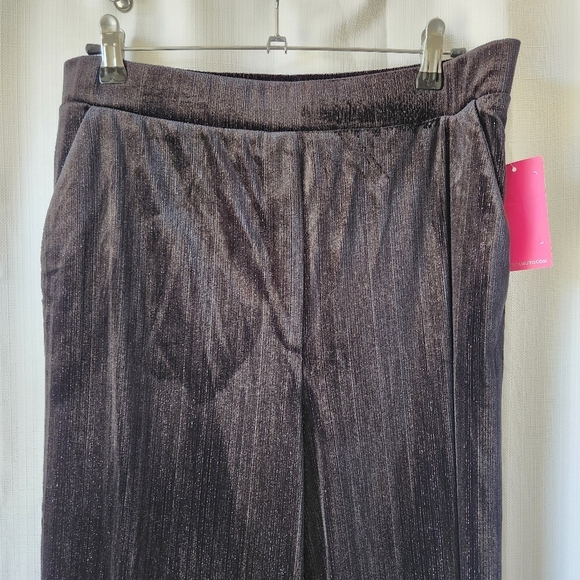 Vince Camuto Black Silver Metallic Pin Striped Wide Leg Straight Pants Size 14 - Picture 3 of 9